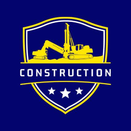 Construction Logo with Heavy Machinery Shield