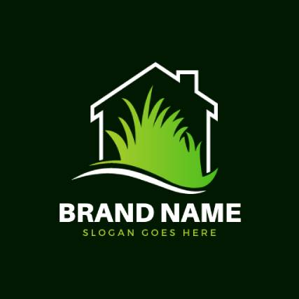 Dark Green Home and Grass Minimalist Landscaping Logo