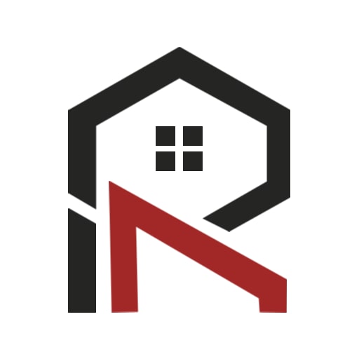 red and white real estate logo