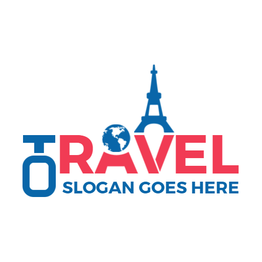 pink and blue travel logo