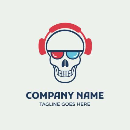 Skull Sounds Red Head Phone Dj Logo