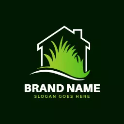 house with grass symbol lawn care logo