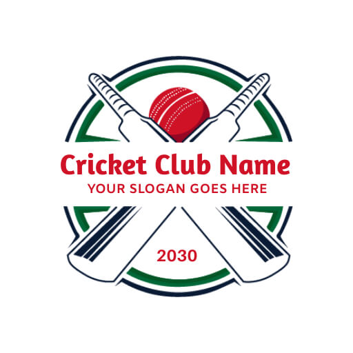 emblem-style cricket logo design template  featuring crossed bats and a ball