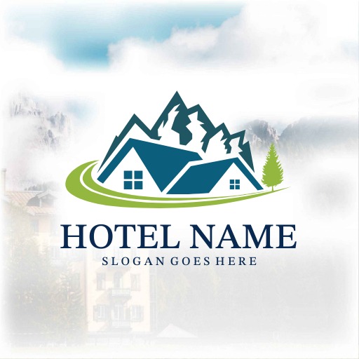 illustrative hotel logo design template showcasing a majestic hotel facade