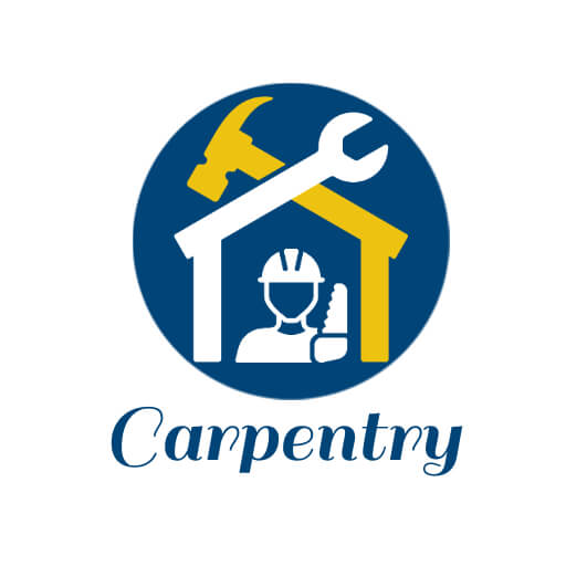 minimalist carpentry logo template showcasing tools and a symbolic carpenter figure