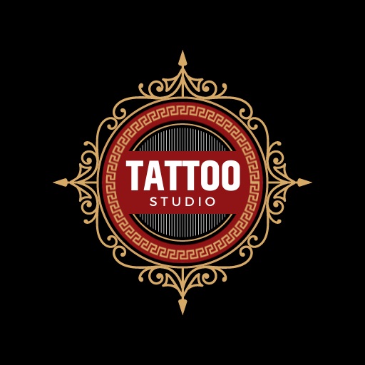 emblem tattoo shop logo design template featuring intricate designs