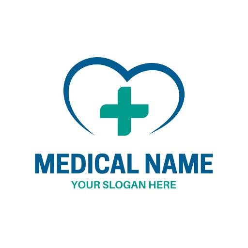 minimal pharmacy logo design template with a heart shape
