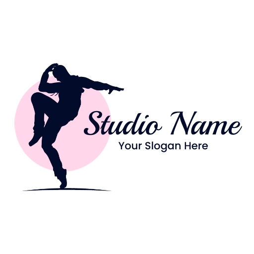 modern dancing studio logo design template with a dancer in motion