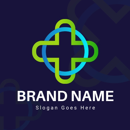 professional pharmacy logo design template featuring a gradient cross symbol
