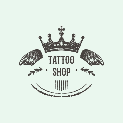 rustic tattoo shop logo design template with a vintage crown