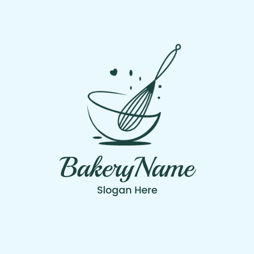 Minimalist Bakeshop Logo Featuring A Monoline Whisk And Mixing Bowl