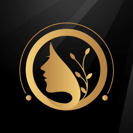 Silhouette Gold Logo Template Featuring Floral Elements and a Circular Frame