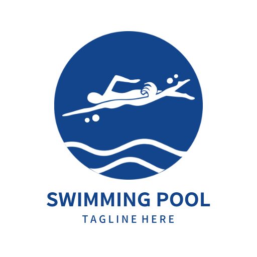 Swimming pool logo with blue swimmer
