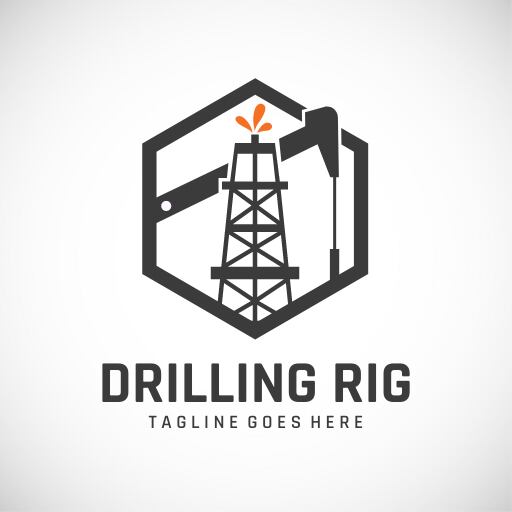 drilling theme outline hexagon logo design template