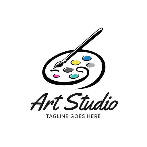 Monoline paint palette art studio logo
