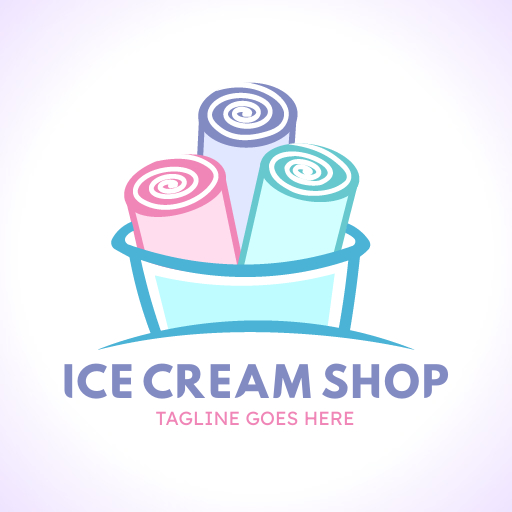 Rolled ice cream scoops in a cup pastel colors ice cream logo design template