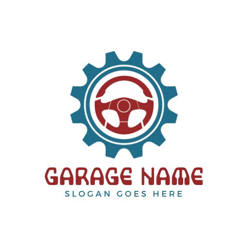 steering wheel teal and red garage logo template