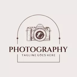 Minimal vintage arch logo with detailed camera illustration