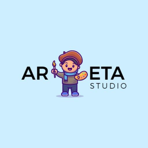 Art studio logo in blue creative sketch