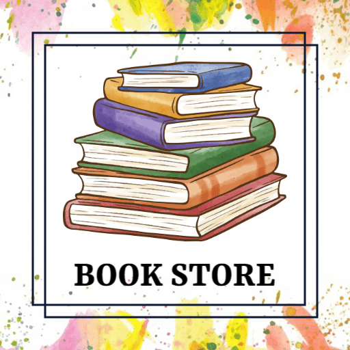 Watercolor stacked books library logo