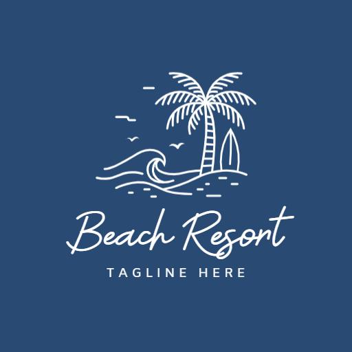 Surfing Logo with Blue Retro Style