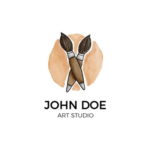Art studio logo with brown minimal brush