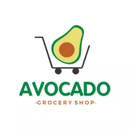 Grocery logo with minimal avocado grocery cart