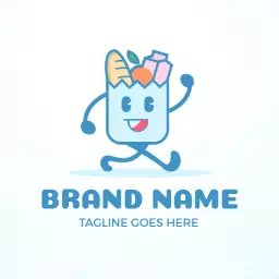 grocery logo with animated happy grocery bag