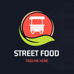 Minimal red cart street food logo design