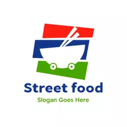 Street food logo in playful color blocks