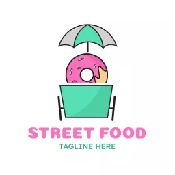 Street food logo for cute umbrella cart