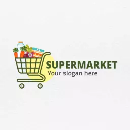 Colorful supermarket cart with vegetables grocery logo
