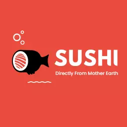 Red Fish-Shaped with Bubbles Sushi Logo