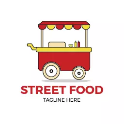 Street food logo with classic red wagon