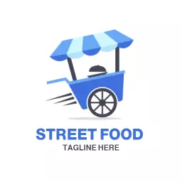 Street food logo in blue cart