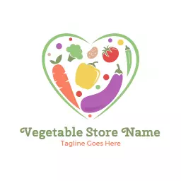 Heart-shaped vegetables grocery store logo design