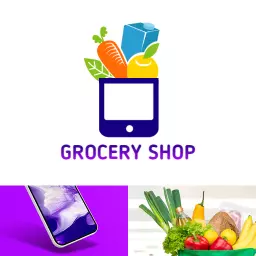 Grocery logo with mobile grocery shopping app