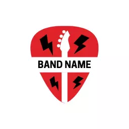 Red guitar mark band logo