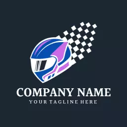 Blue helmet checkered pattern racing logo template