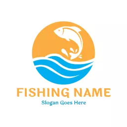 Orange sunset wave fishing logo