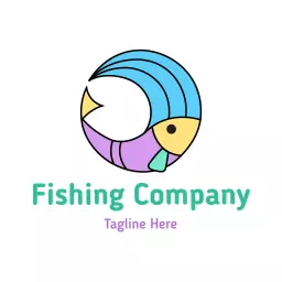 Teal wave circle fishing logo