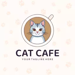 Adorable cat cafe logo