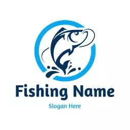 Blue circle splash fishing logo