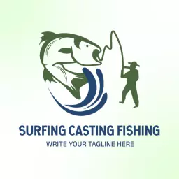 Green and blue fishing logo