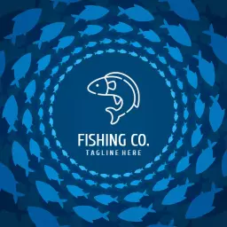 Blue circle fishing logo idea