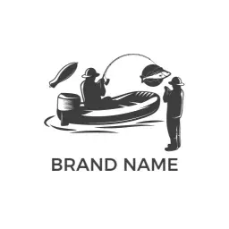 Gray boat fisherman fishing logo