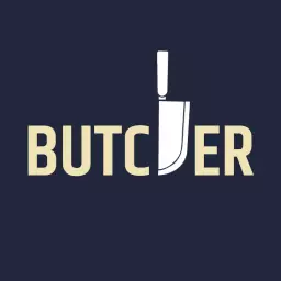 Blue and yellow butcher logo