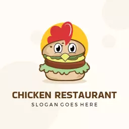 Chicken logo in cute mascot patty
